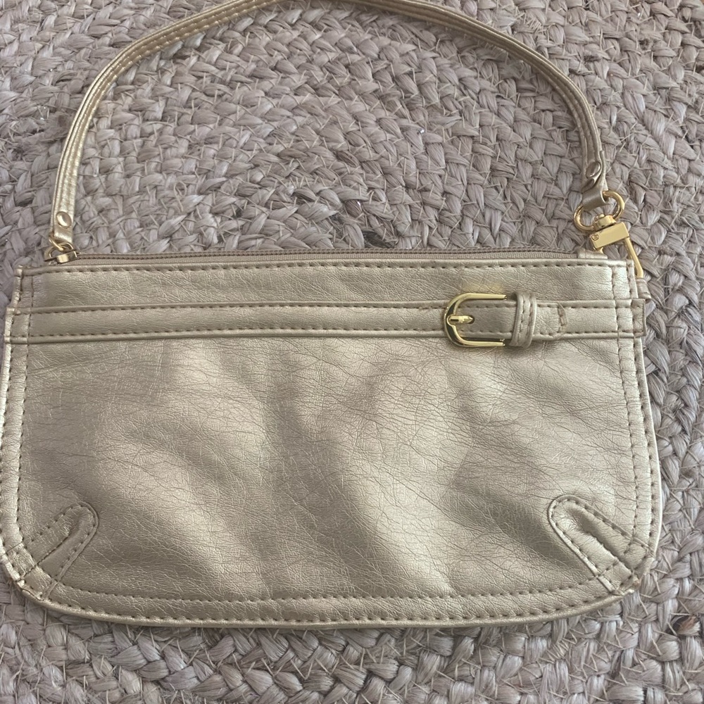 Neiman Marcus Elegant Metallic Gold Faux Leather Women's Wristlet